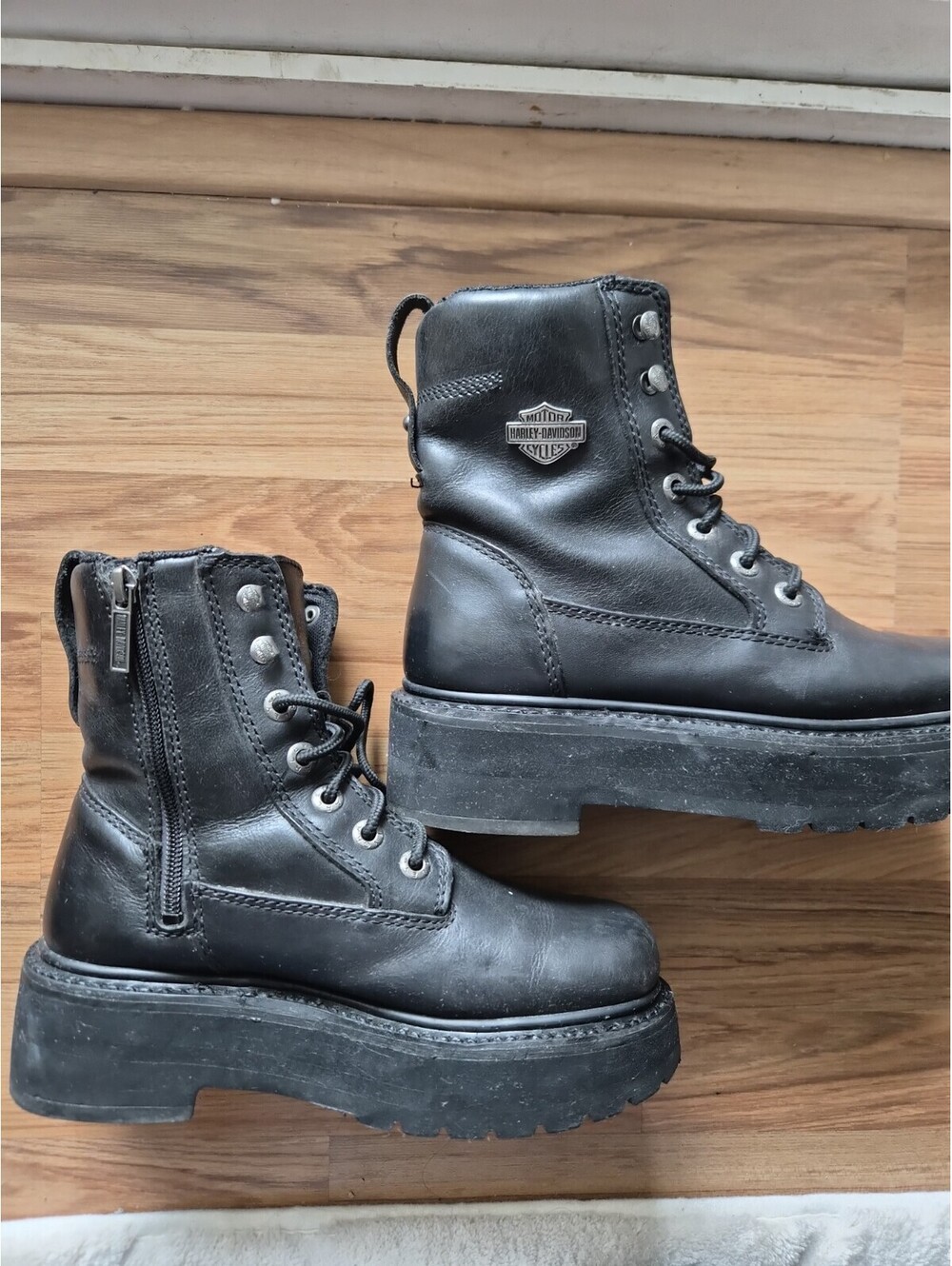 Harley Davidson Motorcycle Boots Womens 6.5 Black Leather Slip Resistant Lace Up